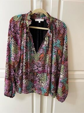 Karlie Multicolor Floral V-Neck Ruffle Blouse